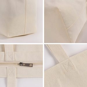 Bolsa de Compras Reutilizable y Lavable de Lona de Algodón con Asa, Tipo Tote, con Cremallera, para Mujer - Product Image 2
