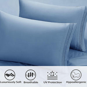 Parure de lit quatre pièces en pur coton rafraîchissant 2,2 m, couleur unie, style luxueux, comprenant housse de couette, drap et taies d'oreiller - Product Image 4