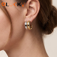 LUCKYJIU Boucles d'oreilles créoles épaisses bicolores personnalisées en acier inoxydable plaqué or 18 carats PVD, bijoux étanches, fabricant OEM ODM en gros B2B