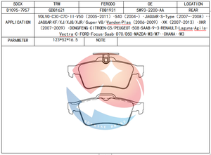 SDCX D1095 C2Y32648ZA SP2091 PN2702 D3132H D973 Plaquettes De Frein pour SAAB MAZDA 3 CITROEN C5 FORD EcoSport JAGUAR XJ8 <span class=keywords><strong>PEUGEOT</strong></span> <span class=keywords><strong>508</strong></span> - Product Image 3