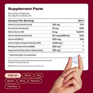 Suplemento para Piel, Cabello y Uñas al por Mayor ODM con <span class=keywords><strong>Ca</strong></span> AKG, MSM, Ácido Hialurónico, Biotina, Vitamina C y Vitamina <span class=keywords><strong>D3</strong></span> <span class=keywords><strong>K2</strong></span> - Product Image 3