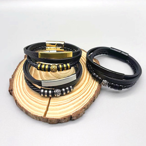 Men's Vintage Leather Woven Bracelet Titanium Steel <b>Magnetic</b> <b>Clasp</b> Multi Layer Simple Jewelry Gift 7.5 8.5 9 Inches - Product Image 2