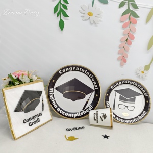 DAMAI Graduation Party Tableware Set <b>Black</b> Cap <b>Plates</b> Cups Napkins Disposable Supplies for Graduation Celebration - Product Image 1