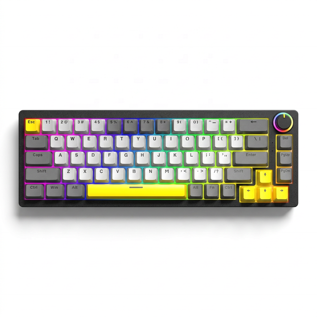 OEM 68 Keys Programmable USB Type Volume Knob RGB Backlit 65% Compact Mechanical Gaming Keyboard Anti-Ghosting Wired
