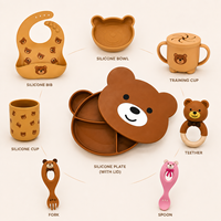 Ensemble de sevrage pour bébé en silicone 8-en-1 personnalisé OEM avec thème ours - Fabricant d'articles de table pour tout-petits, anneaux de dentition et vaisselle à ventouse
