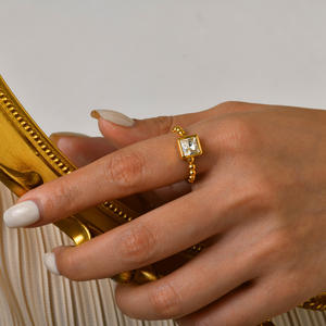 18K Or PVD Plaqué 316L Anneaux En Acier Inoxydable Rétro Vintage Zircone Bagues Déclaration Bijoux - Product Image 4