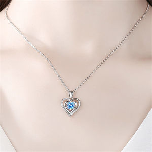 Collar con Colgante de Corazón de Circonita Azul y Plateado, Joyería de Corazón del Océano, para Mujer, Novia, Regalo de Amor, Aniversario de Bodas - Product Image 6