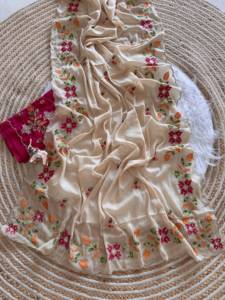 Sari de créateur élégant et brillant, tissé à la main, avec broderie complexe sur toute la surface et magnifique travail de diamants, traditionnel, séchage rapide, protection solaire - Product Image 5