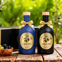 Bouteille d'huile d'olive ronde en verre vert de qualité supérieure personnalisée de luxe 100 ml 200 ml 375 ml 500 ml 750 ml