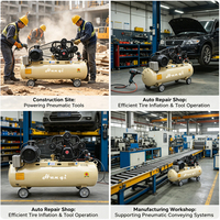 Compresseur d'air électrique triphasé personnalisé de 7500 W, 8 bars, 180 L, à piston et entraînement par courroie