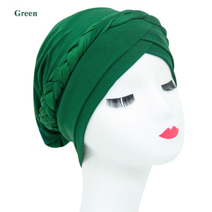 Sombrero de turbante trenzado de Color puro Popular europeo <span class=keywords><strong>y</strong></span> americano, sombrero étnico de seda de leche musulmana, sombrero de <span class=keywords><strong>quimioterapia</strong></span> al por mayor de fábrica - Product Image 1