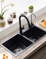 Évier de cuisine moderne gris à cuve unique avec cascade, en acier inoxydable 304, avec robinet extractible en laiton fait main, surface brossée, pour comptoir