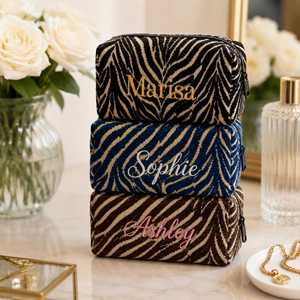 Customized Personalized Embroidered Zebra Makeup <b>Bag</b>, Custom Bridal Party Cosmetic <b>Travel</b> Pouch, Bridesmaid Gift Birthday Gift - Product Image 1