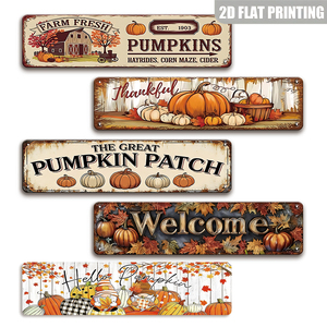Juego de Letreros Metálicos con Temática Otoñal de Calabaza, Decoración de Pared Retro Rústica para el Hogar - Product Image 1