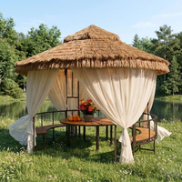 Pavillon de jardin moderne de luxe en acier ignifuge avec toit en chaume et maille diamantée, revêtement poudré anti-UV, direct usine
