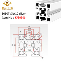 Extrusion d'aluminium industrielle norme européenne 5050 alliage T slot10 50x50 épais type lourd équipement de cadre de clôture à tube carré