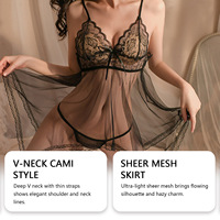 Ensemble de lingerie sexy pour femmes en dentelle florale noire respirante avec coussinets amovibles en maille longue sans manches 2 pièces