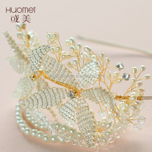 Usine Vente À La Main Perle De Mariage Accessoires De Cheveux De Mariée <span class=keywords><strong>Fantaisie</strong></span> Reine Diadèmes Couronne - Product Image 5