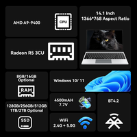 14.1 Inch Win10 /11 Office Laptop AMD A9 9400 8GB RAM 128GB SSD 4500mAh Battery BT4.2 Cooling Fan Students Business Laptop