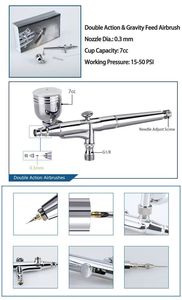 Gravity Side Feed Airbrush <b>Kit</b> 0.3mm Dual-Action Spray Gun Set With 7cc Metal Cup for Hobby Painting Model Craft &<b>Nail</b> Art - Product Image 6