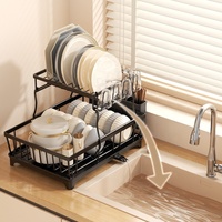 Égouttoir à vaisselle en métal robuste antirouille avec plateau de drainage amovible, double couche, organisateur de vaisselle de cuisine domestique