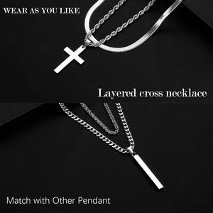 남성용 6pcs 패션 펜던트 목걸이 스테인레스 스틸 체인 목걸이 쥬얼리 세트 (4 체인 + 1 크로스 펜던트 + 1 바 펜던트) - Product Image 2