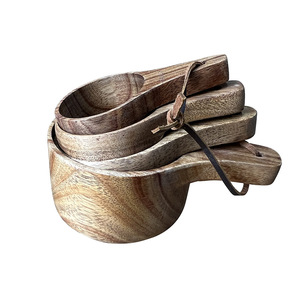 Tasses à mesurer en bois d'acacia, ensemble de 4 pièces, écologiques, lavage à la main uniquement, pour le café et la cuisine - Product Image 1