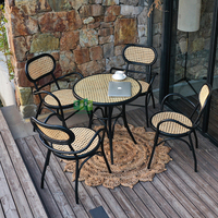 (E2016 + E9913R) Ensembles de bistrot en rotin d'extérieur pour jardin, 1 table et 2 chaises pour café et restaurant
