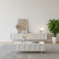Meuble TV et Table Basse Combinées en MDF Blanc Crème Personnalisables 2026 pour Petites Maisons – Meuble de Rangement Domestique