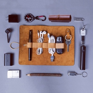 Custom Split Leather Travel Tools Watch Organizer Roll <strong>Bag</strong> <strong>Cable</strong> Management Roll up Pouch <strong>Bag</strong> - Product Image 5