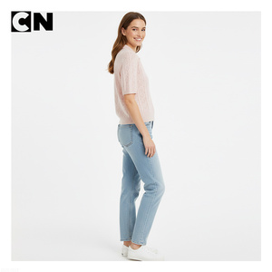 BSCI Certificación Fabricante de prendas de punto Logotipo personalizado Mujeres Lana Poliéster Manga corta Pointelle Knit Polo Sweater con botón - Product Image 2