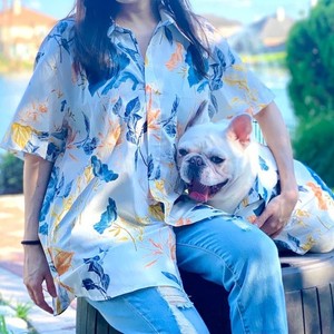 Floral Hawaiian Cotton Dog Dress Matching Owner Outfit Summer Breathable Pet <b>Clothes</b> Set - Product Image 4