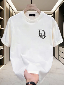 Camiseta de algodón de lujo para hombre, estilo coreano, informal, combina con todo, de manga corta, 220g, ajuste holgado, patrón de letras de algodón 100% - Product Image 5