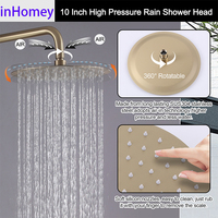 Ensemble de douche extérieure murale avec système de mitigeur en laiton brossé doré, double poignée, douche pluie 10 pouces pour piscine