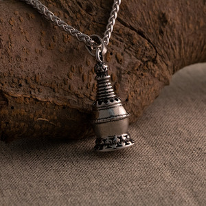 Chinese Style Retro <b>Titanium</b> Steel Pagoda Pendant Lotus Base Men's Necklace SP1061 - Product Image 1