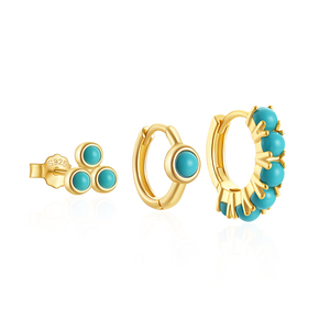 CANNER Juego de 3 Piezas de Aretes de Plata S925 con Turquesa, Aretes de Aro y Perno para Mujer, Joyería Chapada en Oro de 18K - Product Image 1