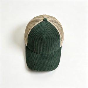 Casquette Trucker Homme en Velours Côtelé Vert Foncé avec Dos en Maille Kaki, Style Vintage Bicolore, pour Extérieur et Tenues Décontractées, Logo Personnalisé, Vente en Gros - Product Image 4