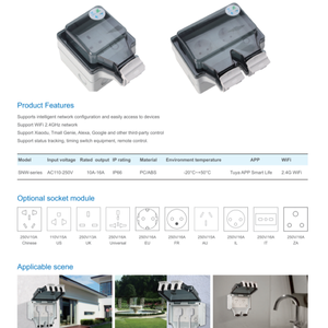 SMTLAP <span class=keywords><strong>Tuya</strong></span> IP66 étanche extérieur WiFi <span class=keywords><strong>prise</strong></span> de courant intelligente 2 prises ca <span class=keywords><strong>prise</strong></span> murale prises et prises - Product Image 2