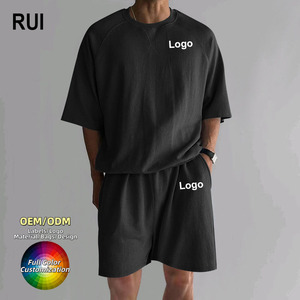 RUIQUWIN Conjuntos Deportivos para Hombre al por Mayor, Conjuntos de 2 Piezas de Color Sólido Regular con Cuello Redondo y Manga Corta, Traje Deportivo Informal para Uso Diario - Product Image 1