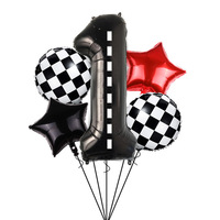 Ensemble de ballons numérotés noirs et blancs à carreaux de 40 pouces, décoration de fête sur le thème des voitures de course