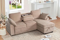 Canapé-lit sectionnel réversible en forme de L, contemporain, avec rangement, chaise longue, porte-gobelets, ports USB, convertible, 3 places