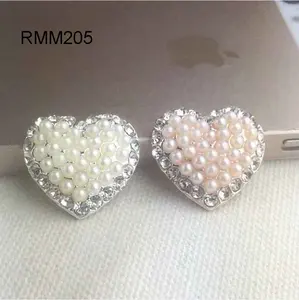 Kancing Berlian Imitasi Mutiara Hati Emas dan Perak Hari Valentine 20X22MM dengan Potongan Logam