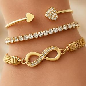 3 Pcs/Set Fashion Gold Plated Zircon <b>Infinity</b> Pattern 8 Number Ajustable <b>Bracelet</b> Set for Women Jewelry - Product Image 3