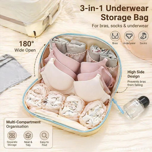Tas Penyimpanan Perjalanan 3-in-1 Bentuk Cangkang, Bukaan 180 Derajat, Taslan Tahan Air, Kapasitas Besar, <span class=keywords><strong>Organizer</strong></span> Pakaian Dalam & Kaus Kaki, Dapat Disesuaikan - Product Image 5