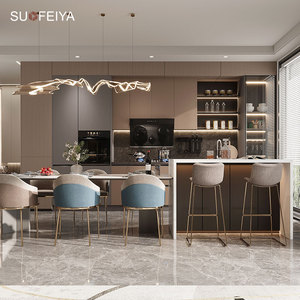 SOFEYIA Armoire de cuisine éthiopienne moderne sur mesure <span class=keywords><strong>MDF</strong></span> <span class=keywords><strong>laque</strong></span> Design plat avec robinet de charnière de porte en verre pour hôtels Chine - Product Image 2