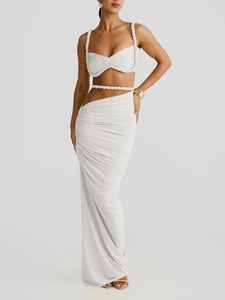Nuovo Completo Due Pezzi da Donna: Top Reggiseno e Gonna Lunga Aderente con Dettagli a Corda e Taglio Asimmetrico - Comodo, Traspirante, Sexy, Ideale per il Club - Product Image 3