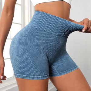 LOGO personnalisé <span class=keywords><strong>Short</strong></span> <span class=keywords><strong>de</strong></span> yoga pêche pour femme, sans couture, lavé, taille haute, levage, hanche, fitness, course à pied, pantalon <span class=keywords><strong>de</strong></span> sport - Product Image 3