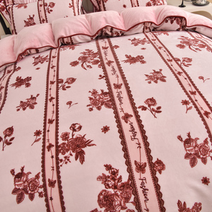 Vendita diretta nuova gonna da letto a base di latte oro spessa invernale Plus <span class=keywords><strong>velluto</strong></span> copripiumino a quattro pezzi Set di lenzuola - Product Image 4