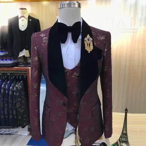 Wholesale top quality Latest Men's Casual Printed Suits 3 Piece Jacket Vest Pants High Quality Wedding Party Men Suits