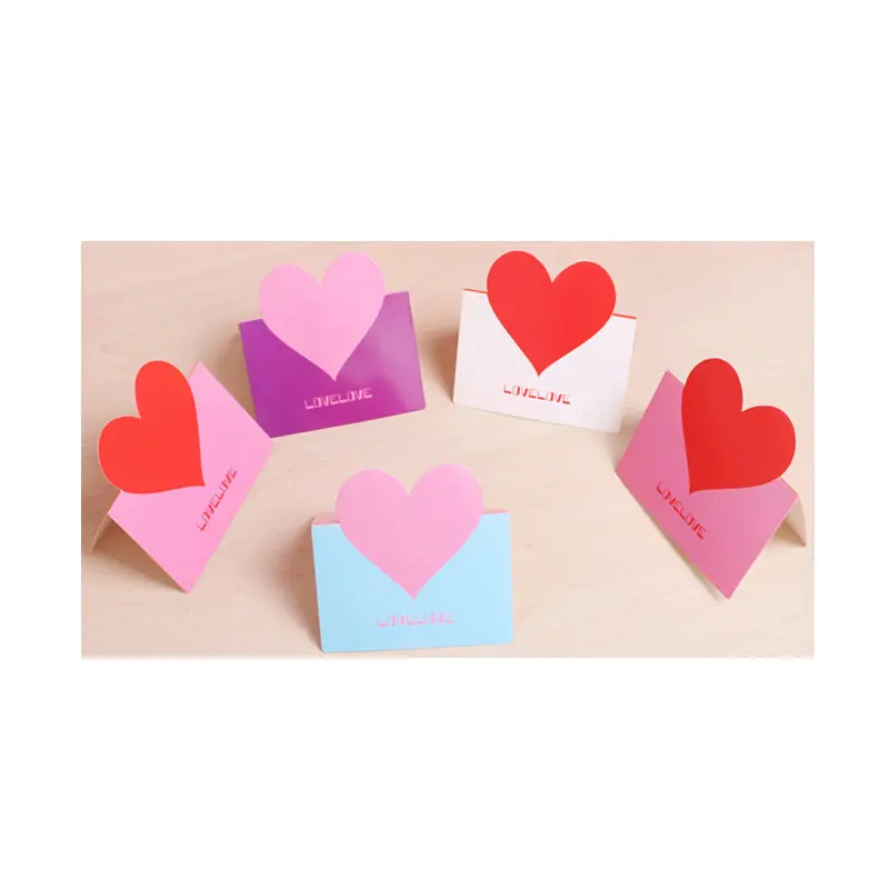Özelleştirilmiş renkli severlerin kalp kağıt kartı tatil tebrik kartları hediye kartı